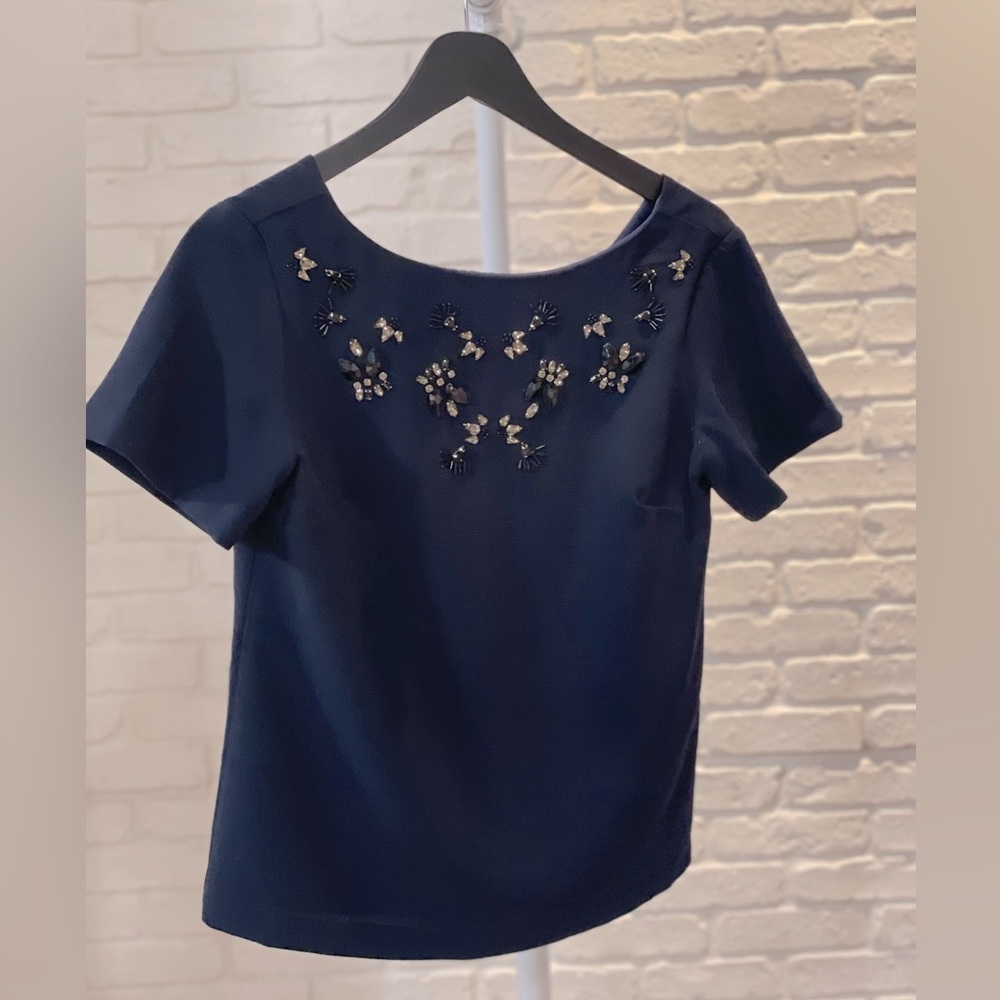Banana Republic Embellished Jewel Blouse | Short Sleeve | XS